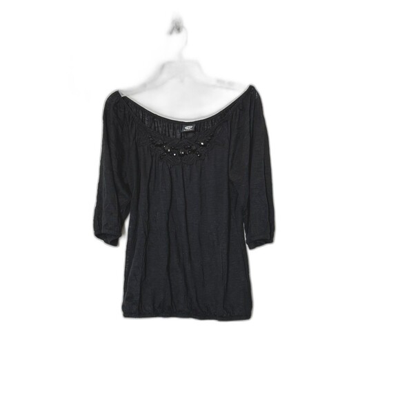 Y2K Bobeau Black Top Crochet  And Beaded Size Large Off Shoulder USA - Picture 1 of 4